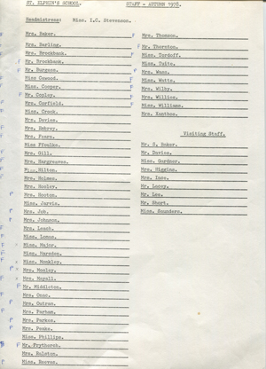 1978 Staff List - St Elphin's School